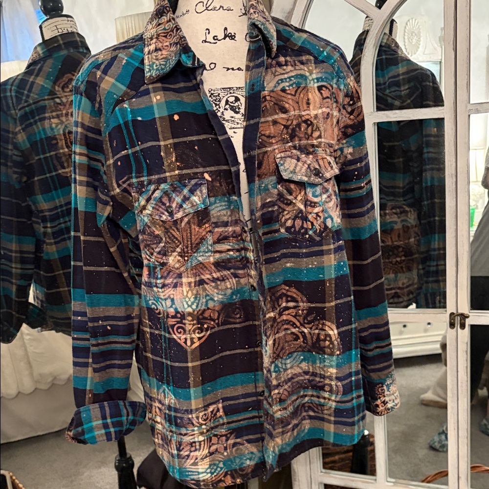 Repurposed Route 66 Multicolor Plaid Button Down Shirt